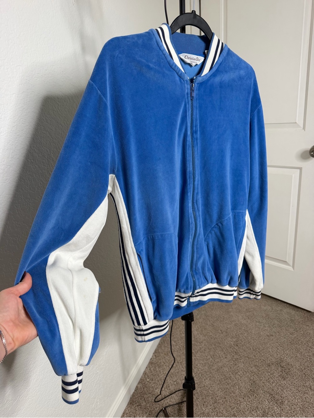 Dior Blue and White Striped Collar Zip Jacket - Picture 2 of 9